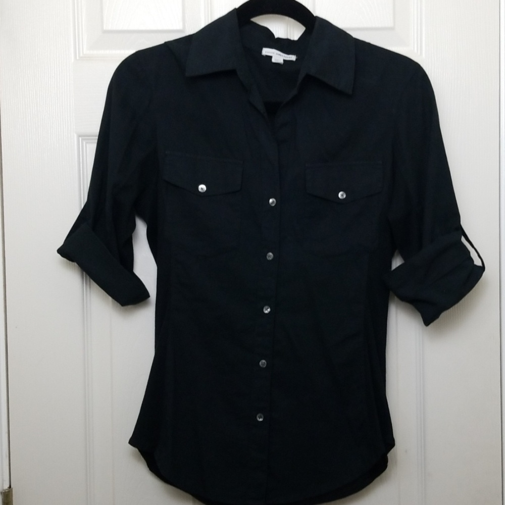James Perse Surplice Shirt Black Button Front top - Picture 3 of 9